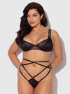 Flora Lace Bra and Strappy Thong Set Black