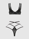 Flora Lace Bra and Strappy Thong Set Black