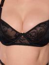 Flora Lace Bra and Strappy Thong Set Black