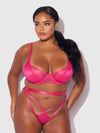 Flora Lace Bra and Strappy Thong Set Pink Dragon