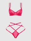 Flora Lace Bra and Strappy Thong Set Pink Dragon