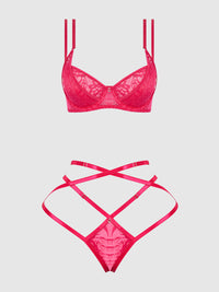 Flora Lace Bra and Strappy Thong Set Pink Dragon