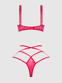 Flora Lace Bra and Strappy Thong Set Pink Dragon