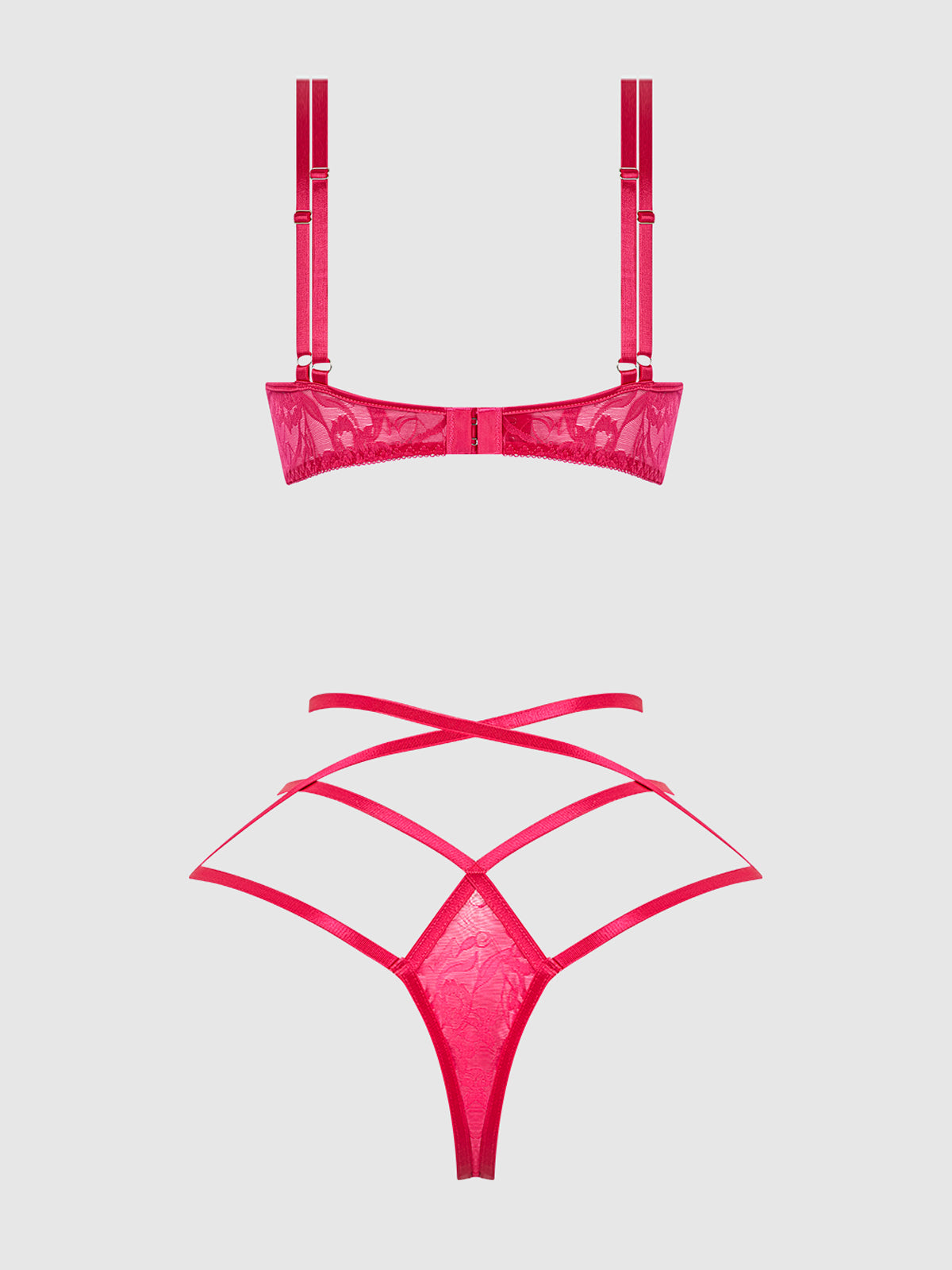 Flora Lace Bra and Strappy Thong Set Pink Dragon