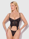 Flora Lace Bustier and G-String Set Black