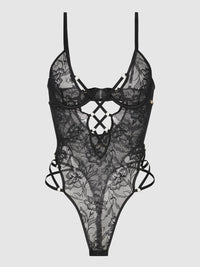 Flora Strappy Lace Teddy Black