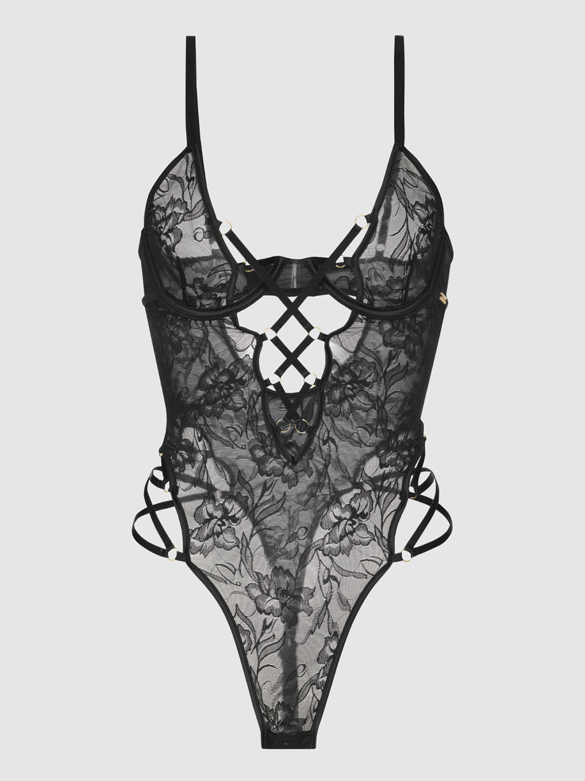 Flora Strappy Lace Teddy Black