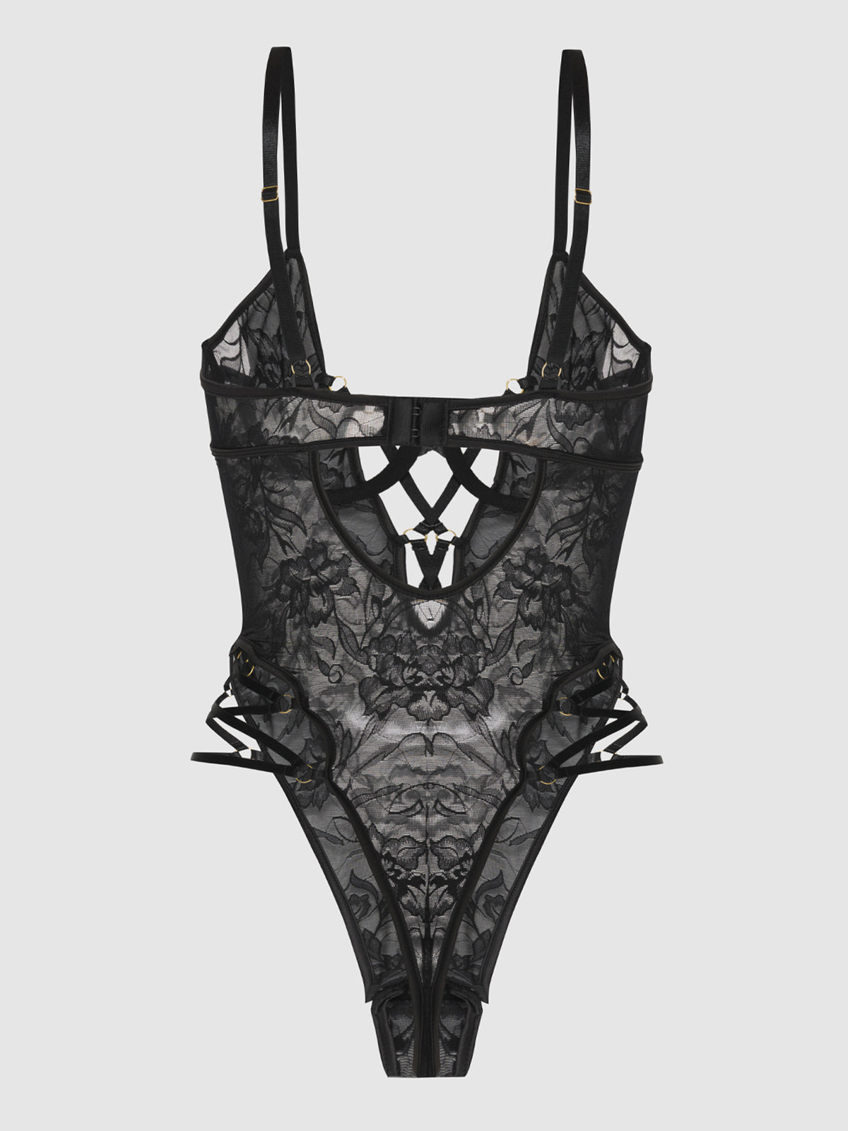 Flora Strappy Lace Teddy Black