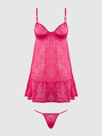 Flora Lace Babydoll & G-String Set Pink Dragon