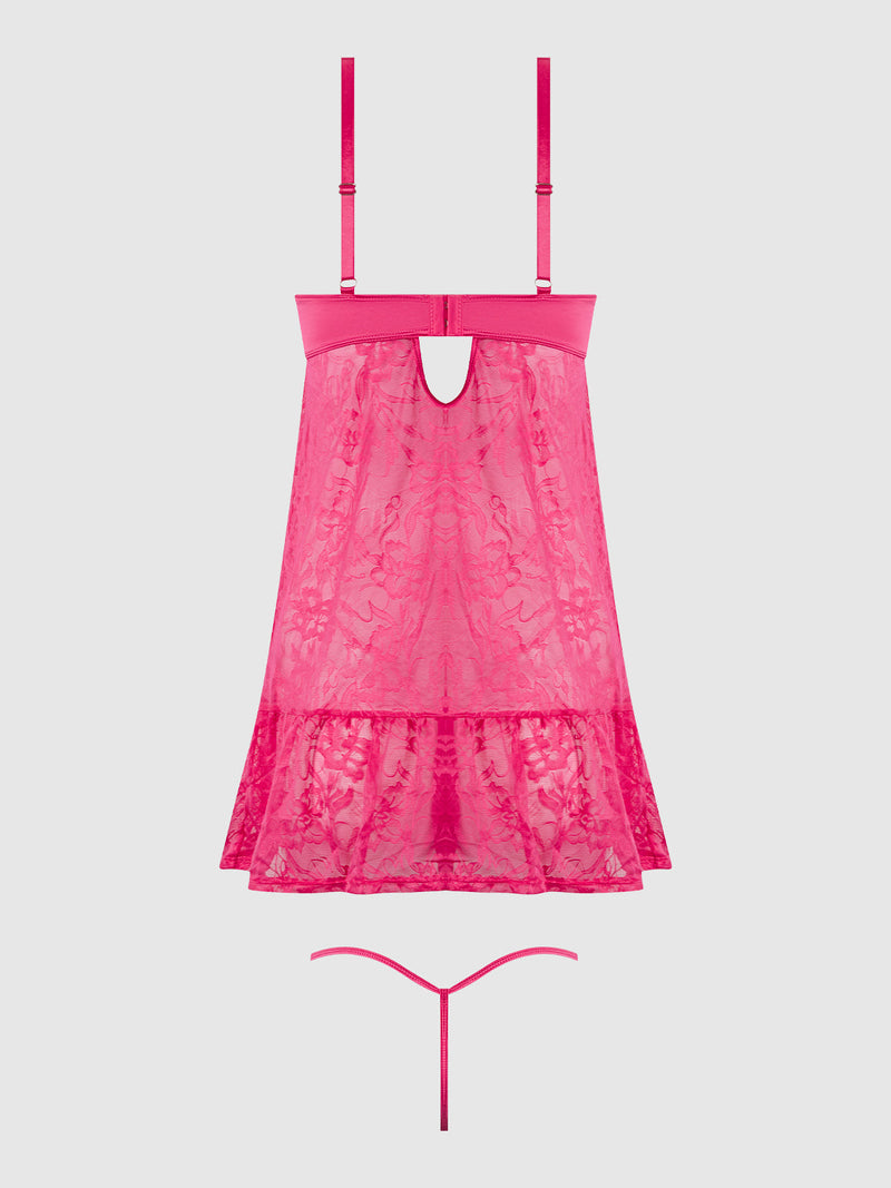 Flora Lace Babydoll & G-String Set Pink Dragon