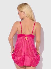 Flora Lace Babydoll & G-String Set Pink Dragon