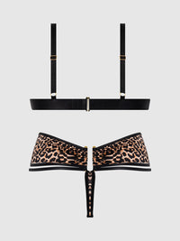 House of Desire Devon Micro & O-Ring Open Bra & Crotchless Thong Set Leopard