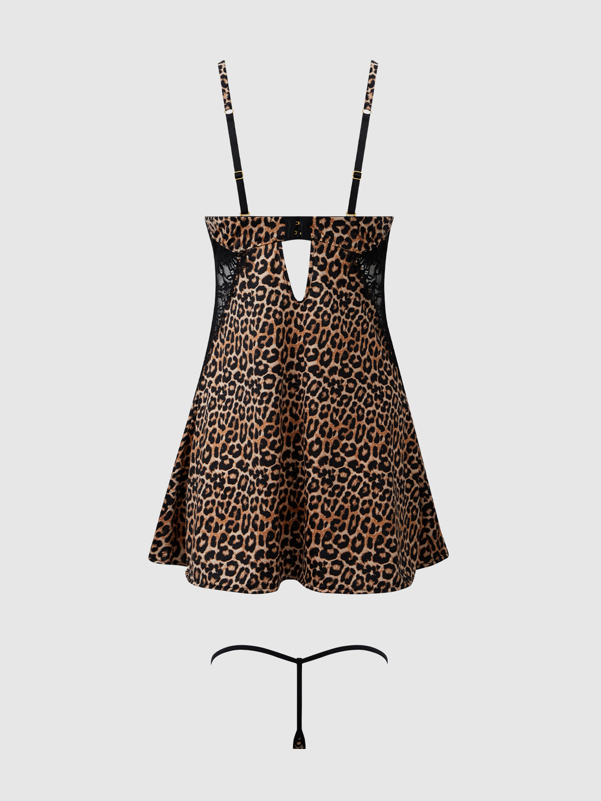 Devon Silky Satin Swirl Plunge Push Up Babydoll Set Leopard