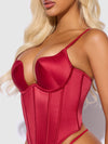 Brigeta Fitted Deep Plunge Push Up Bustier Set Crimson Red