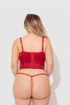 Brigeta Fitted Deep Plunge Push Up Bustier Set Crimson Red