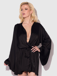 Brigeta Short Satin Robe Black
