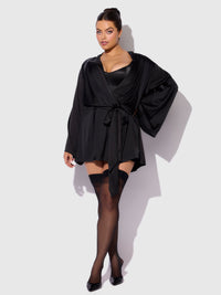 Brigeta Short Satin Robe Black