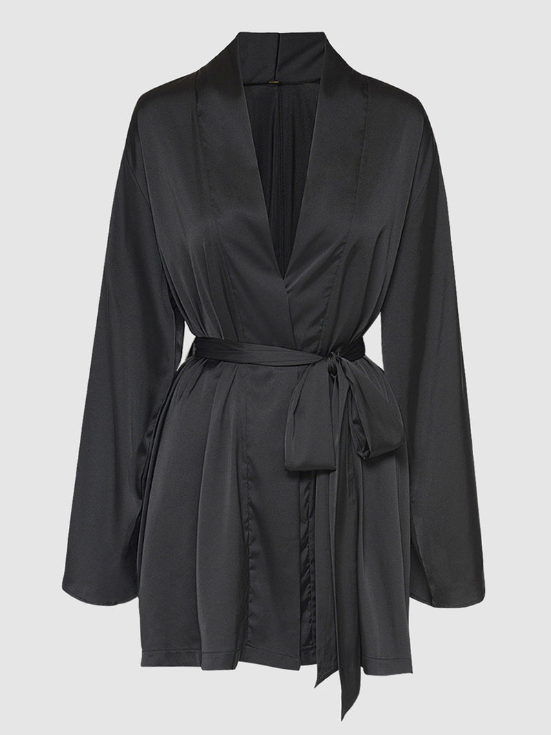 Brigeta Short Satin Robe Black
