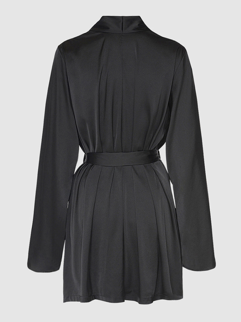 Brigeta Short Satin Robe Black