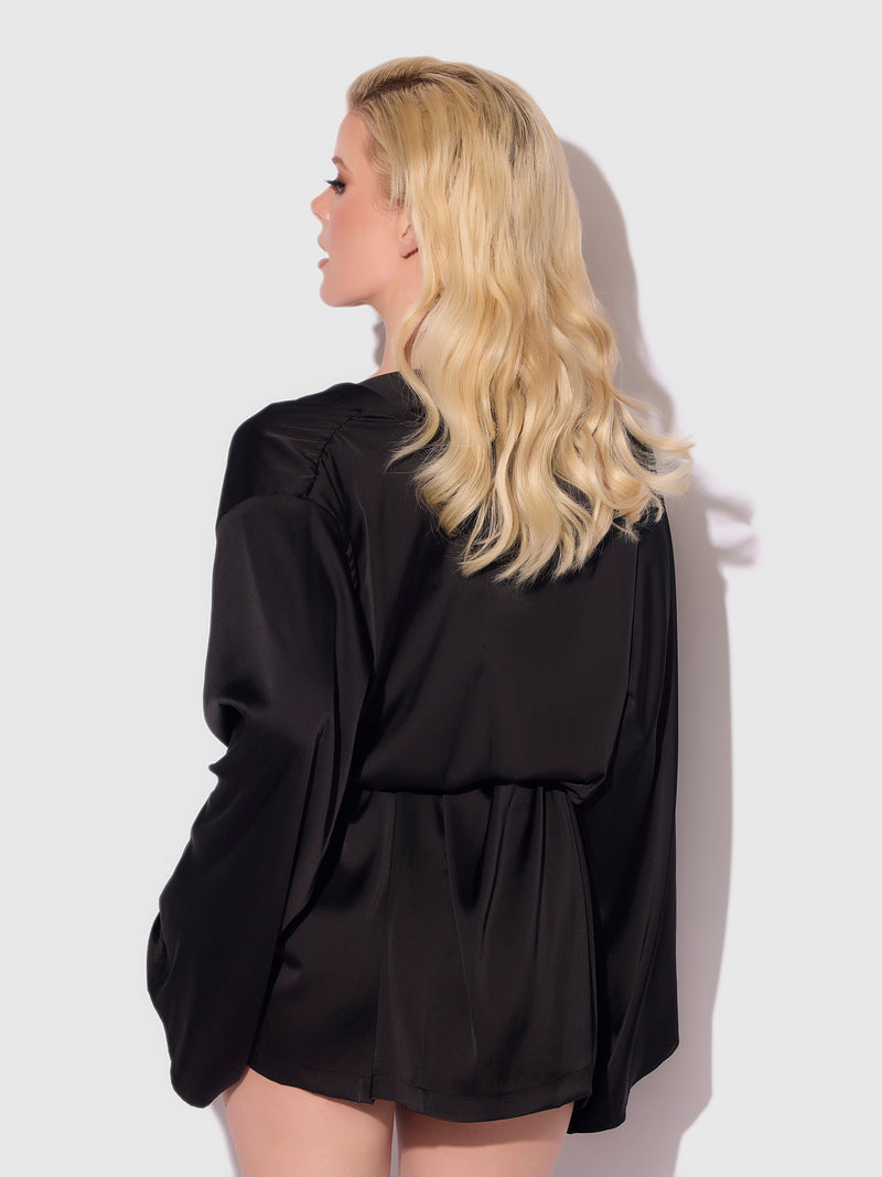 Brigeta Short Satin Robe Black