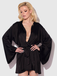 Brigeta Short Satin Robe Black
