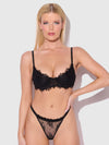 Jocelyn Lace & Satin Push Up Bra Strappy Thong Set Black