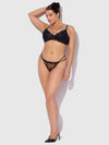 Jocelyn Lace & Satin Push Up Bra Strappy Thong Set Black