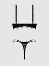 Jocelyn Lace & Satin Push Up Bra Strappy Thong Set Black