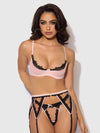 Jocelyn Satin & Lace Garter Push-Up Bra Set Pink