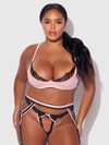 Jocelyn Satin & Lace Garter Push-Up Bra Set Pink