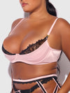 Jocelyn Satin & Lace Garter Push-Up Bra Set Pink