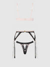 Jocelyn Satin & Lace Garter Push-Up Bra Set Pink