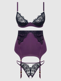 Jocelyn Lace & Satin Demi Bra Half Skirt & G-String Bra Set