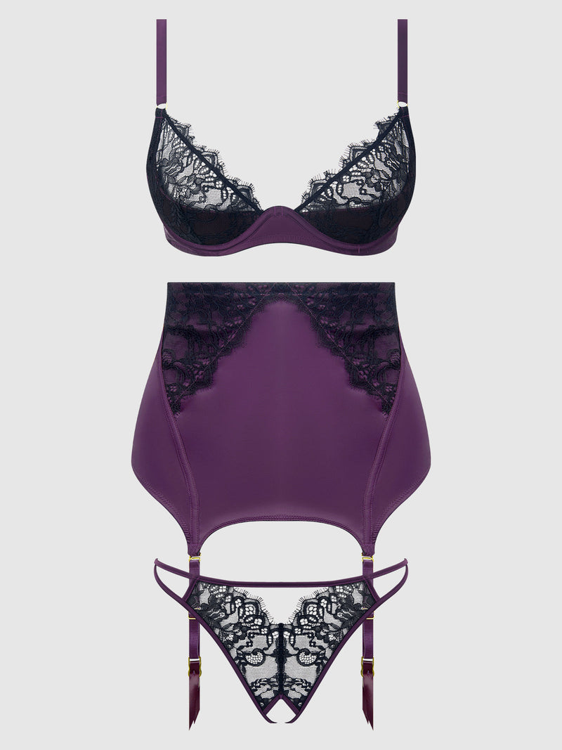Jocelyn Lace & Satin Demi Bra Half Skirt & G-String Bra Set