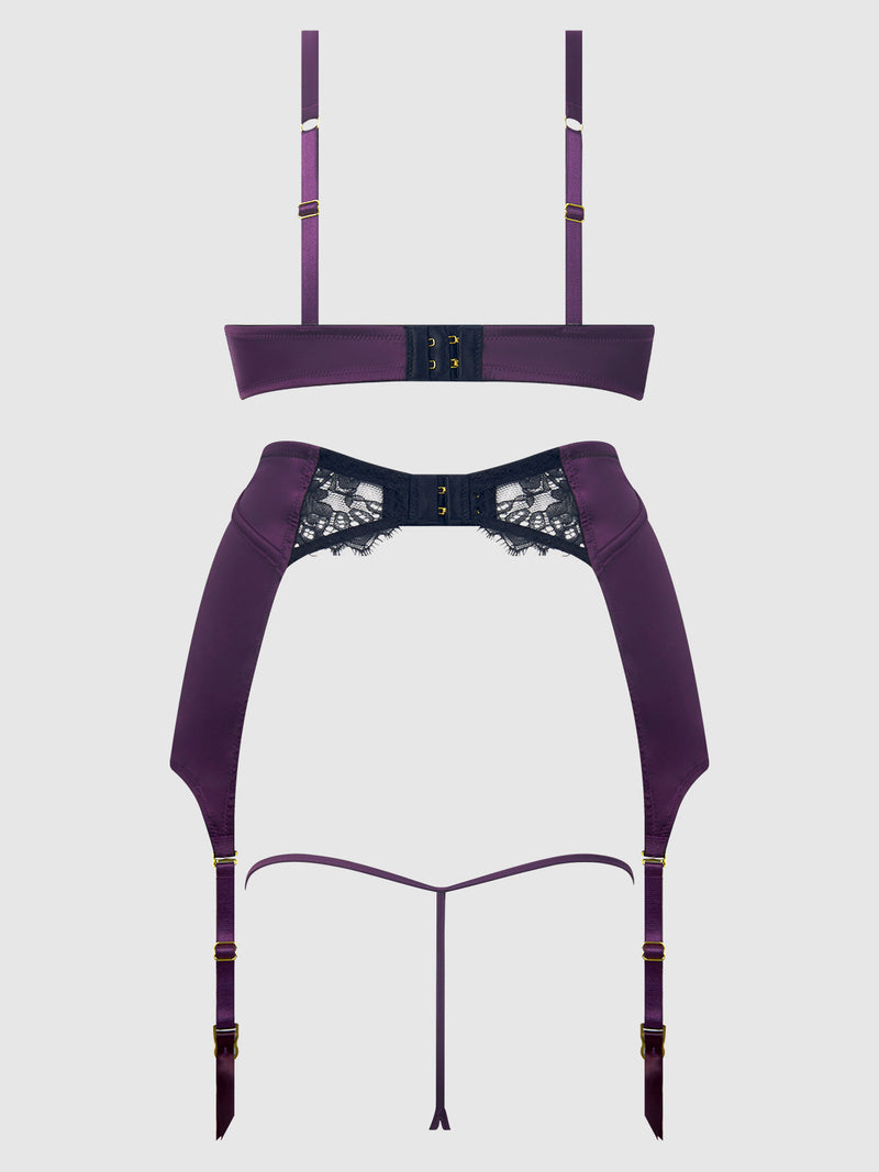 Jocelyn Lace & Satin Demi Bra Half Skirt & G-String Bra Set