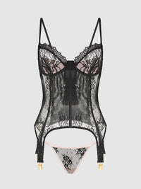 Jocelyn Lace & Satin Underwire Corset & G-String Set