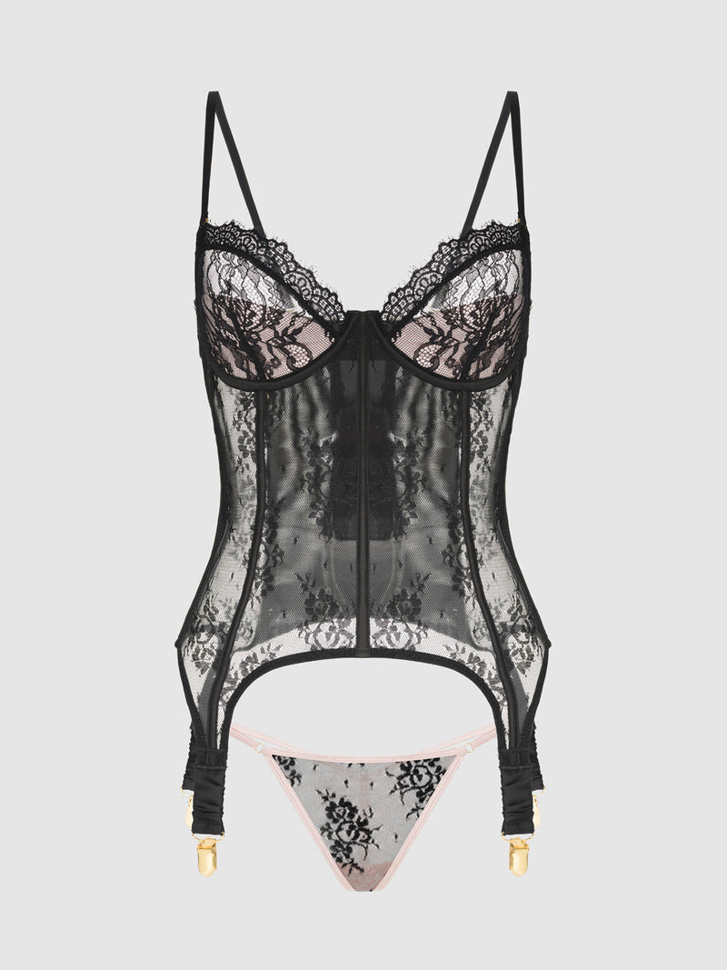 Jocelyn Lace & Satin Underwire Corset & G-String Set