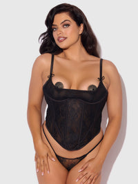 Jocelyn Cinching Lace Underwire Bustier Set Black