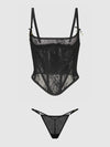 Jocelyn Cinching Lace Underwire Bustier Set Black