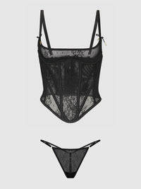 Jocelyn Cinching Lace Underwire Bustier Set Black