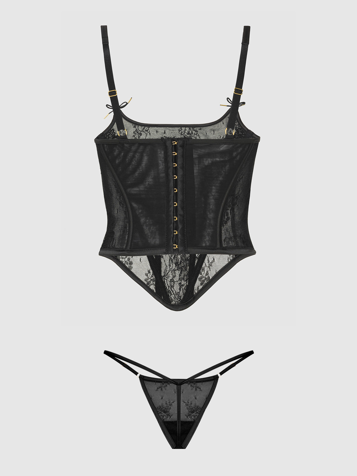 Jocelyn Cinching Lace Underwire Bustier Set Black