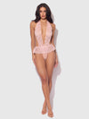 Jocelyn Satin & Lace Drop Off Crotchless Teddy Light Pink