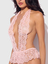 Jocelyn Satin & Lace Drop Off Crotchless Teddy Light Pink