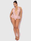 Jocelyn Satin & Lace Drop Off Crotchless Teddy Light Pink