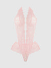 Jocelyn Satin & Lace Drop Off Crotchless Teddy Light Pink