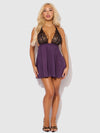 Jocelyn Lace & Satin Drop Off Babydoll Set Purple