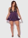 Jocelyn Lace & Satin Drop Off Babydoll Set Purple