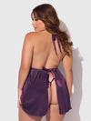 Jocelyn Lace & Satin Drop Off Babydoll Set Purple