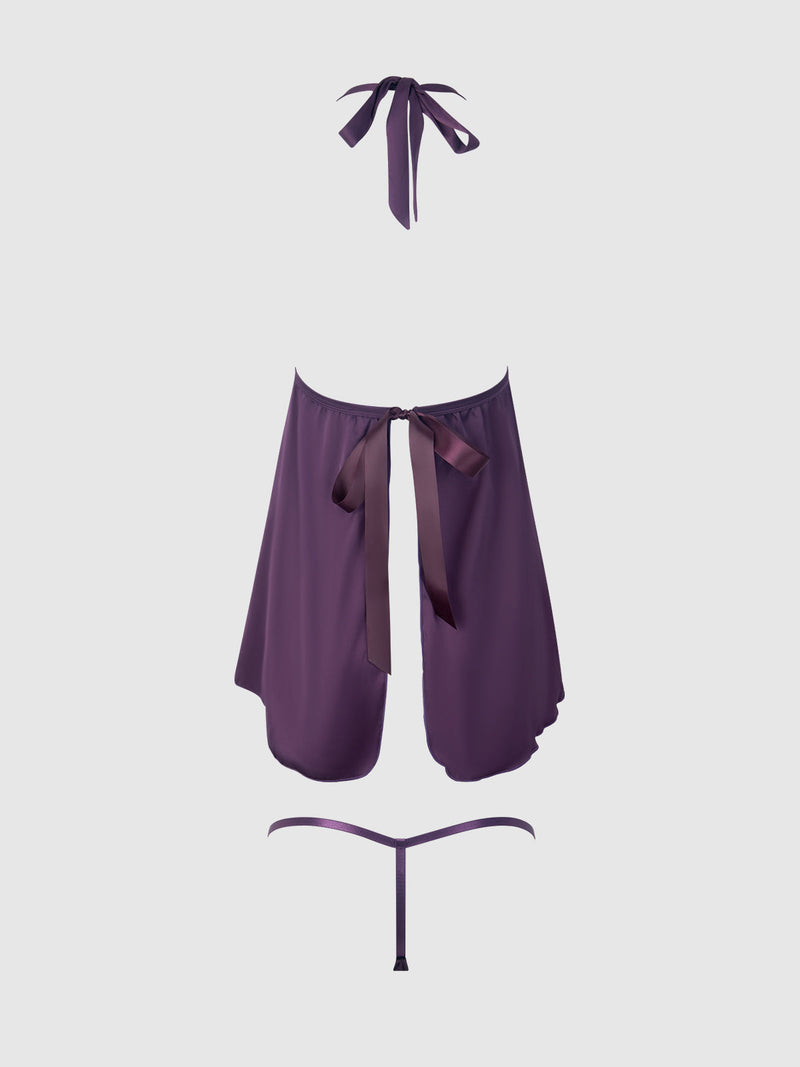 Jocelyn Lace & Satin Drop Off Babydoll Set Purple
