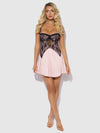 Jocelyn Satin & Lace Babydoll Set Black/Light Pink